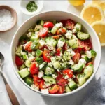 Fresh Cucumber Tomato Feta Salad with vibrant vegetables and feta cheese