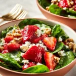 Fresh Spinach Strawberry Walnut Salad with crumbled Feta cheese