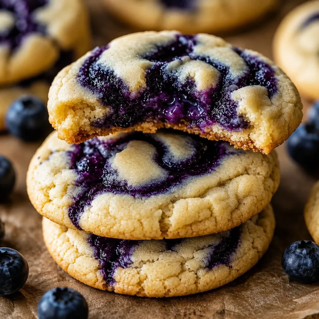 Delicious blueberry cheesecake cookies on a plate with fresh blueberries