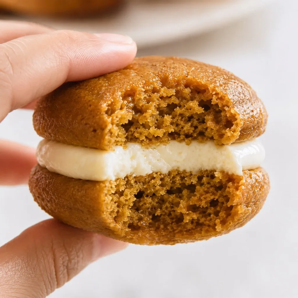 Delicious Pumpkin Whoopie Pies with creamy filling, perfect for autumn treats.